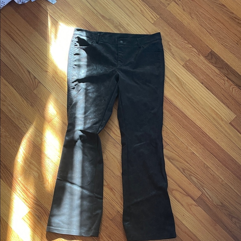 Women's Brown Fake Leather Flare Pants